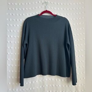 Eileen Fisher Silk Cotton Herringbone‎ Mock Neck Long Sleeve Sweater Sz M Black